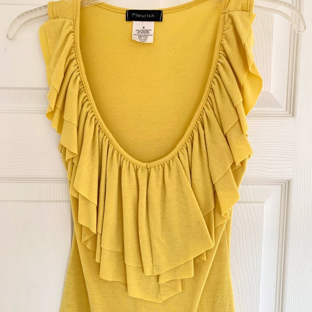 Fleurish Yellow Ruffled Sleeveless Tank Top